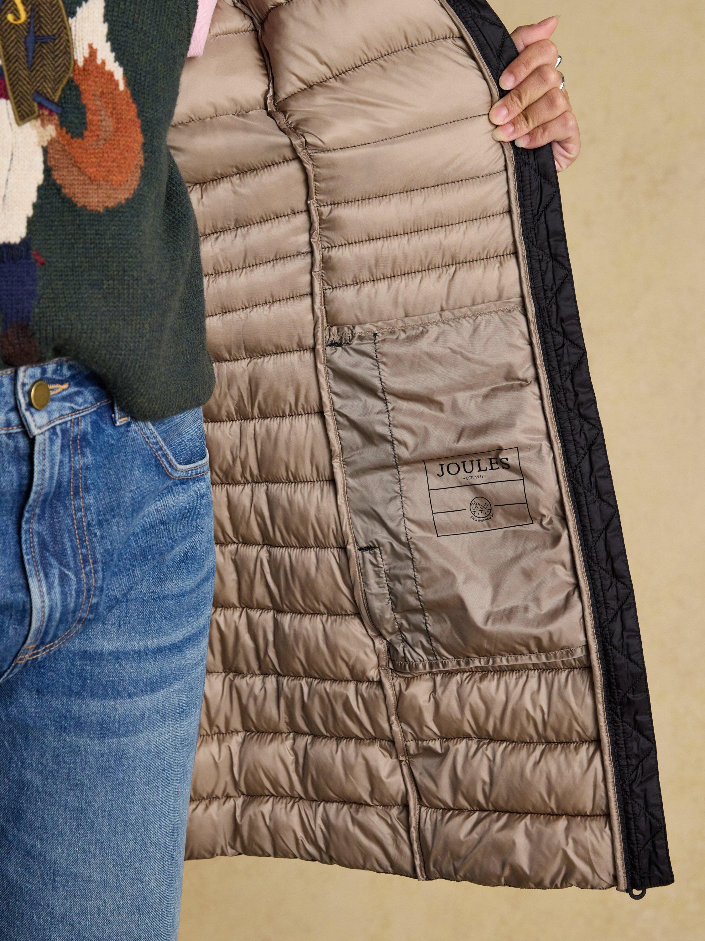 Product image 4 of 7, which shows Joules Showerproof Padded Long Coat, Black, 6