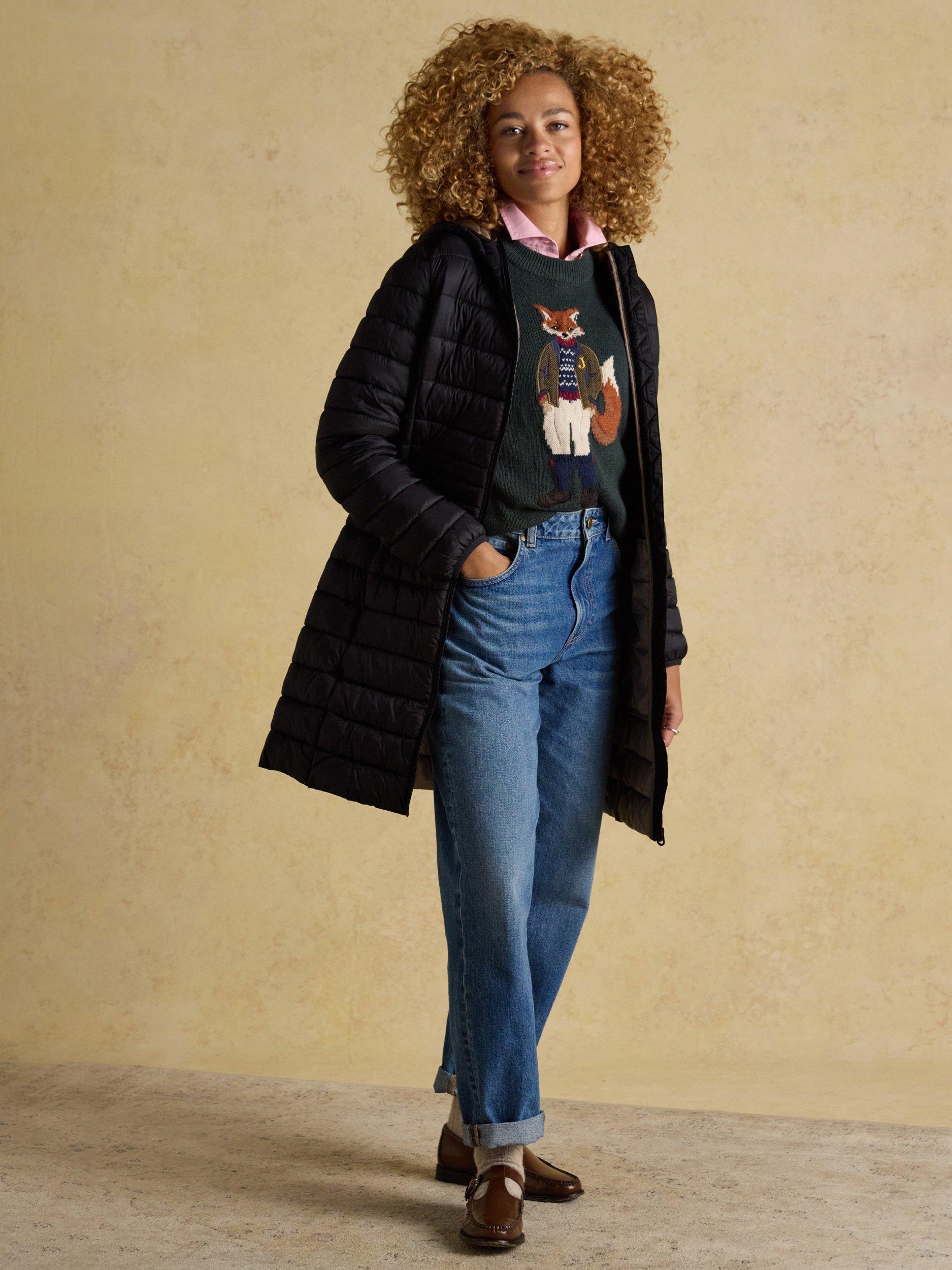 Product image 7 of 7, which shows Joules Showerproof Padded Long Coat, Black, 6