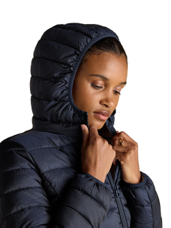 Joules Hooded Padded Long Coat, Navy - view 2, Navy