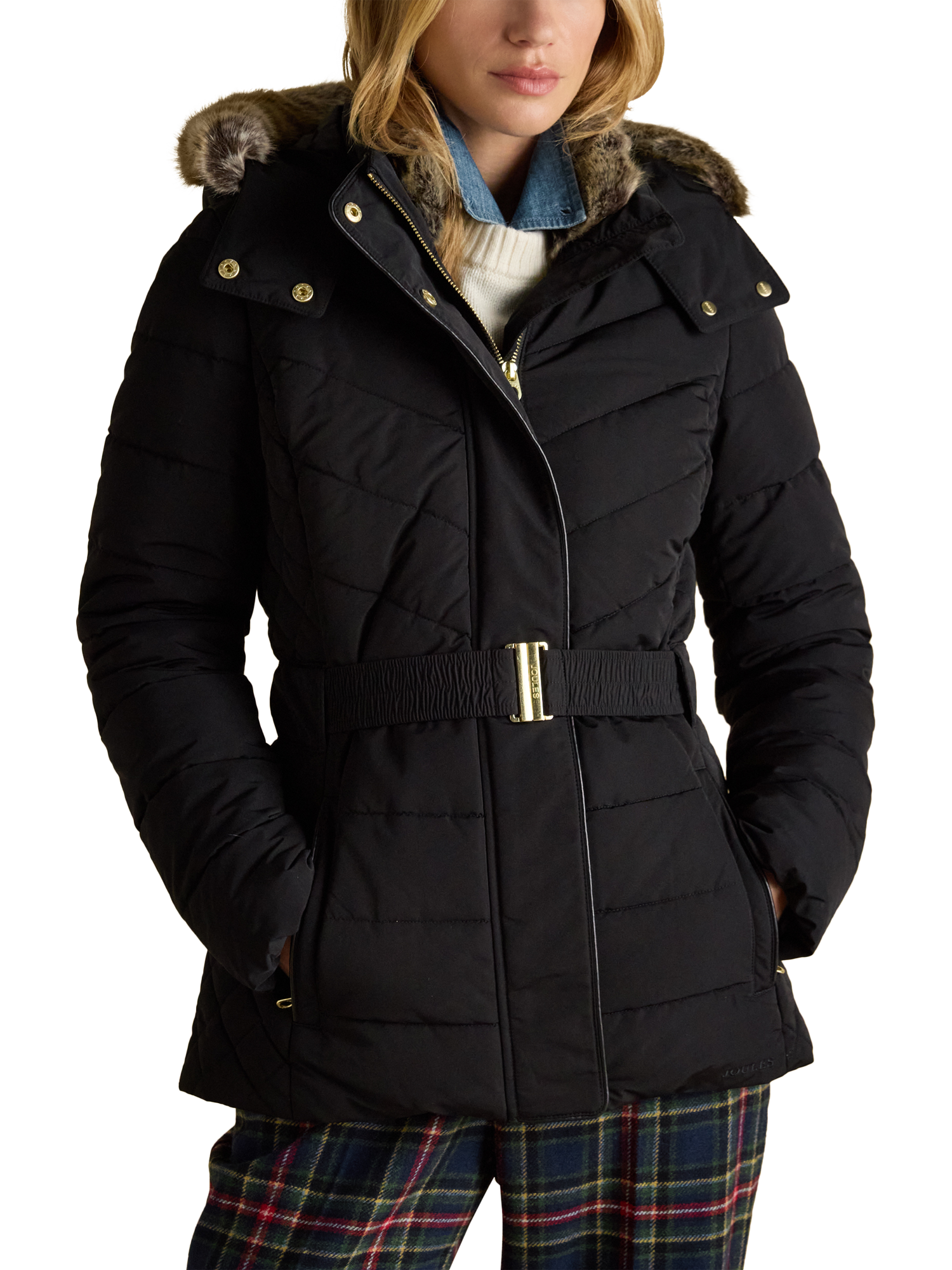 Product image 1 of 11, which shows Joules Aspen Showerproof Padded Coat, Black, 12