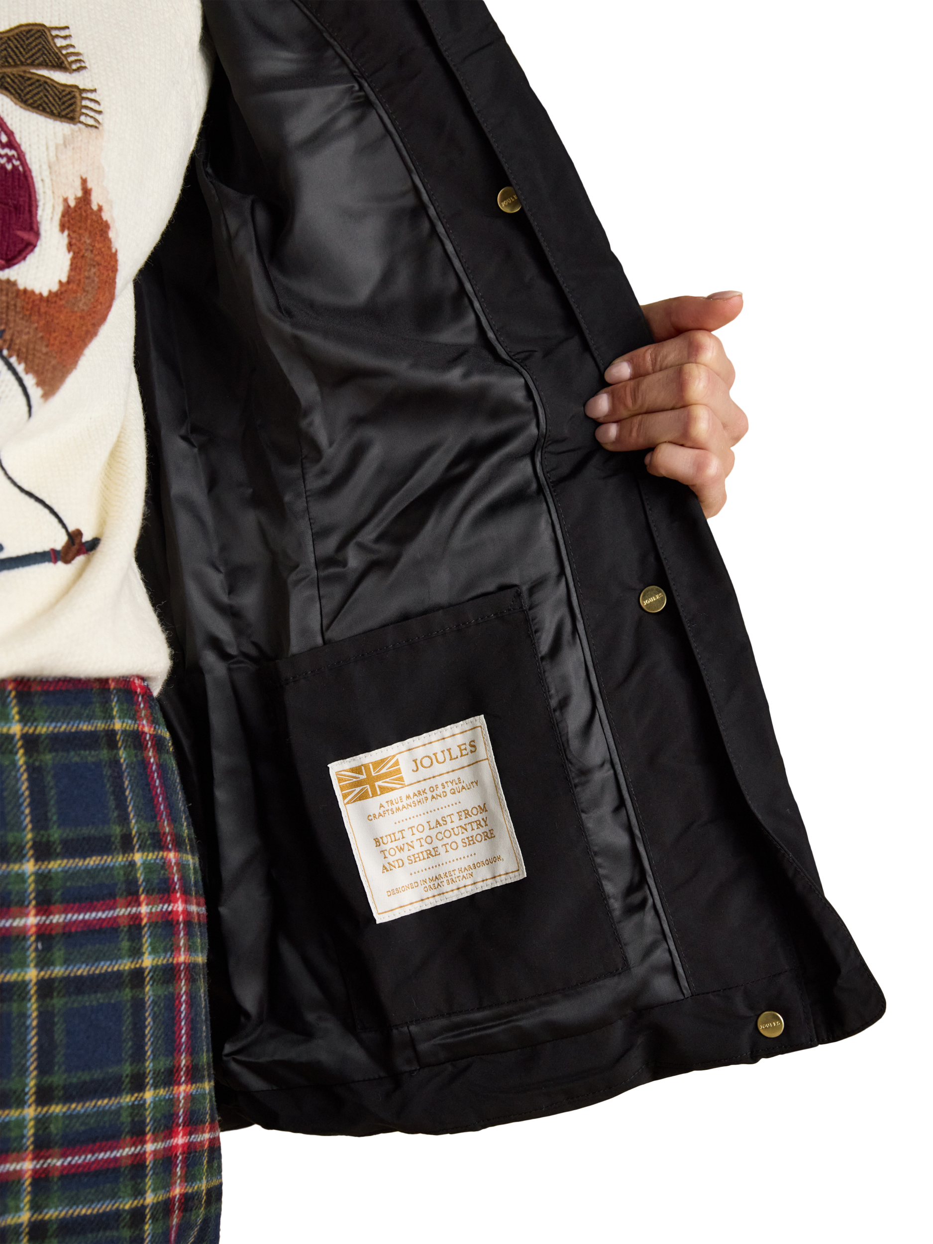 Product image 5 of 11, which shows Joules Aspen Showerproof Padded Coat, Black, 12