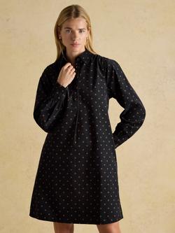 Joules Cotton Star Long Sleeve Cord Mini Shirt Dress, Black