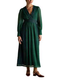 Joules Ruched Wrap Maxi Dress, Green/Multi, Green/Multi