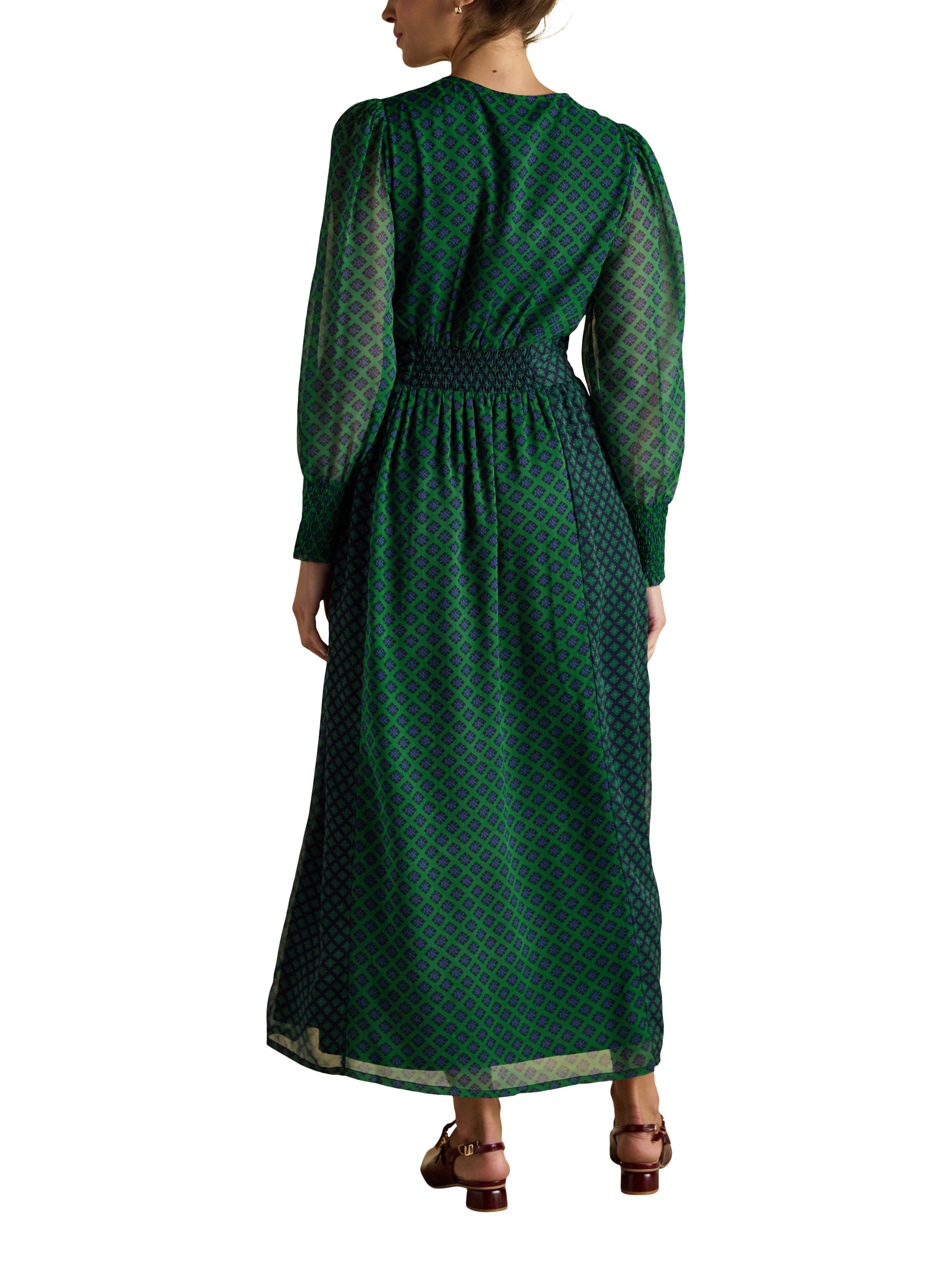 Product image 2 of 8, which shows Joules Ruched Wrap Maxi Dress, Green/Multi, 6