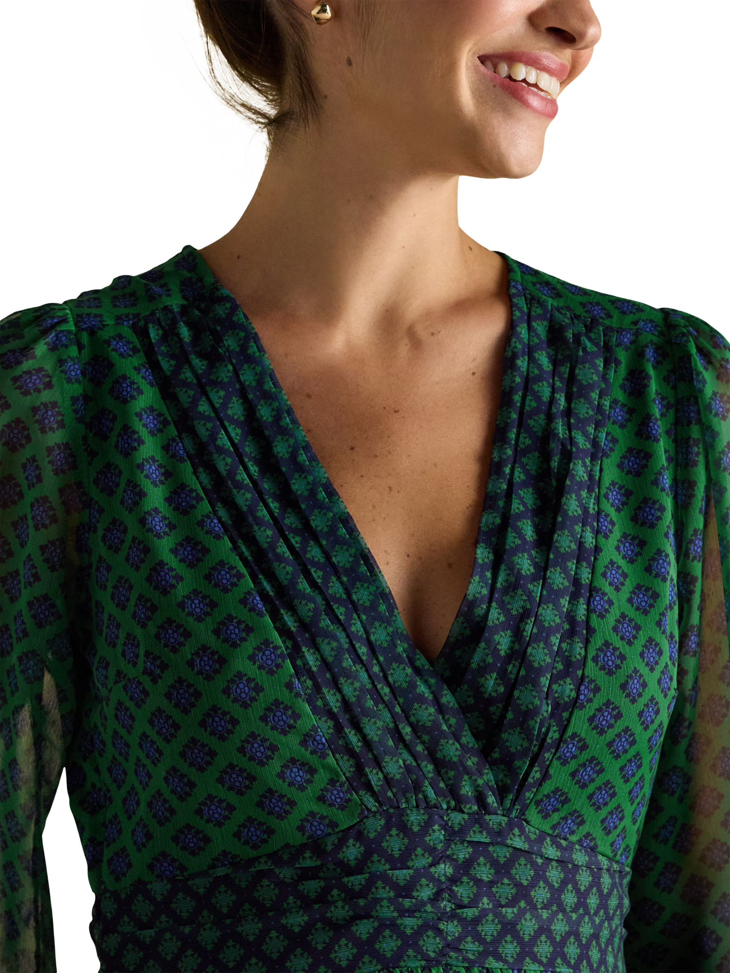Product image 3 of 8, which shows Joules Ruched Wrap Maxi Dress, Green/Multi, 6