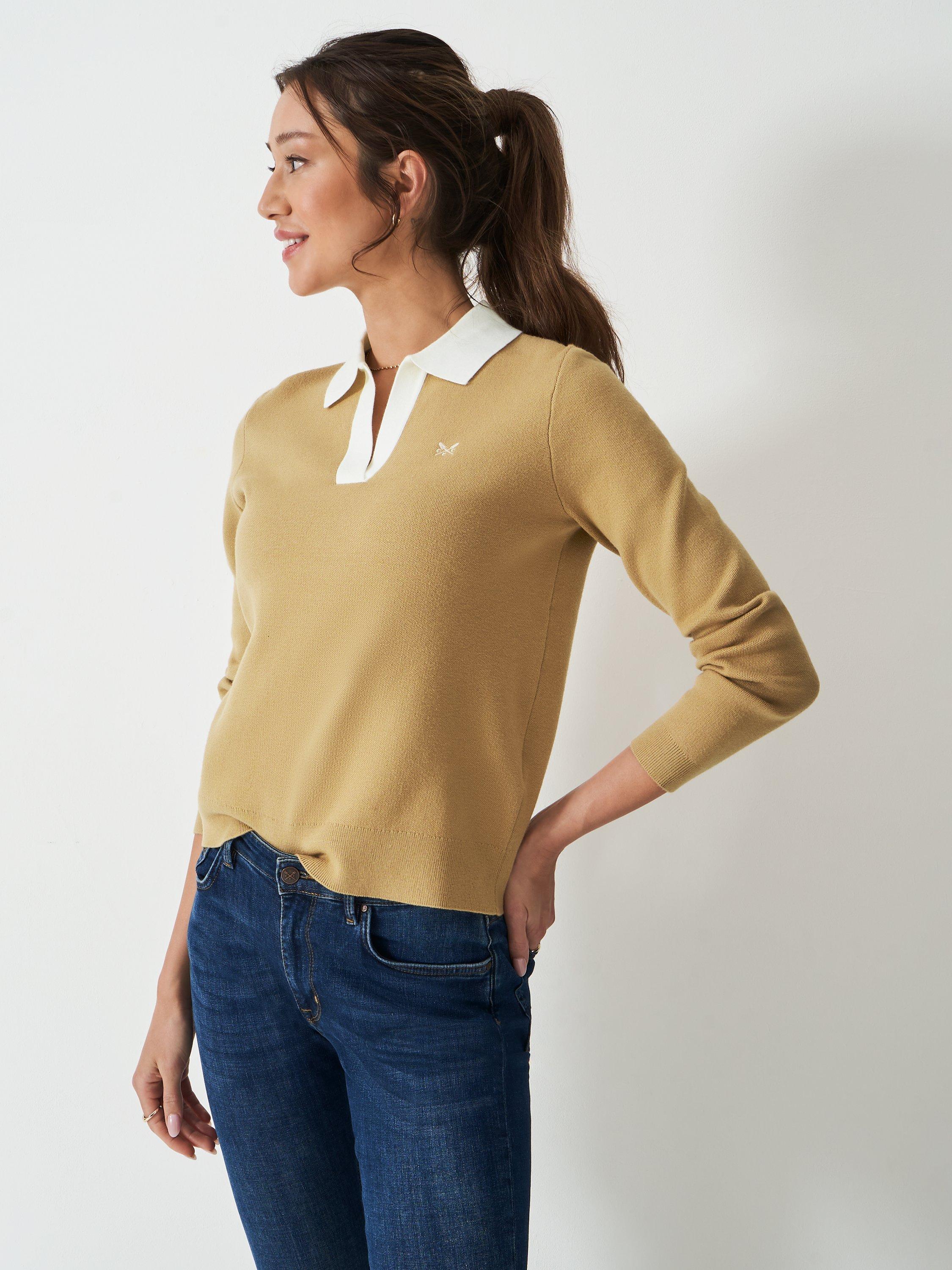 Product image 1 of 5, which shows Crew Clothing Rose Rugby Jumper, Beige, 10