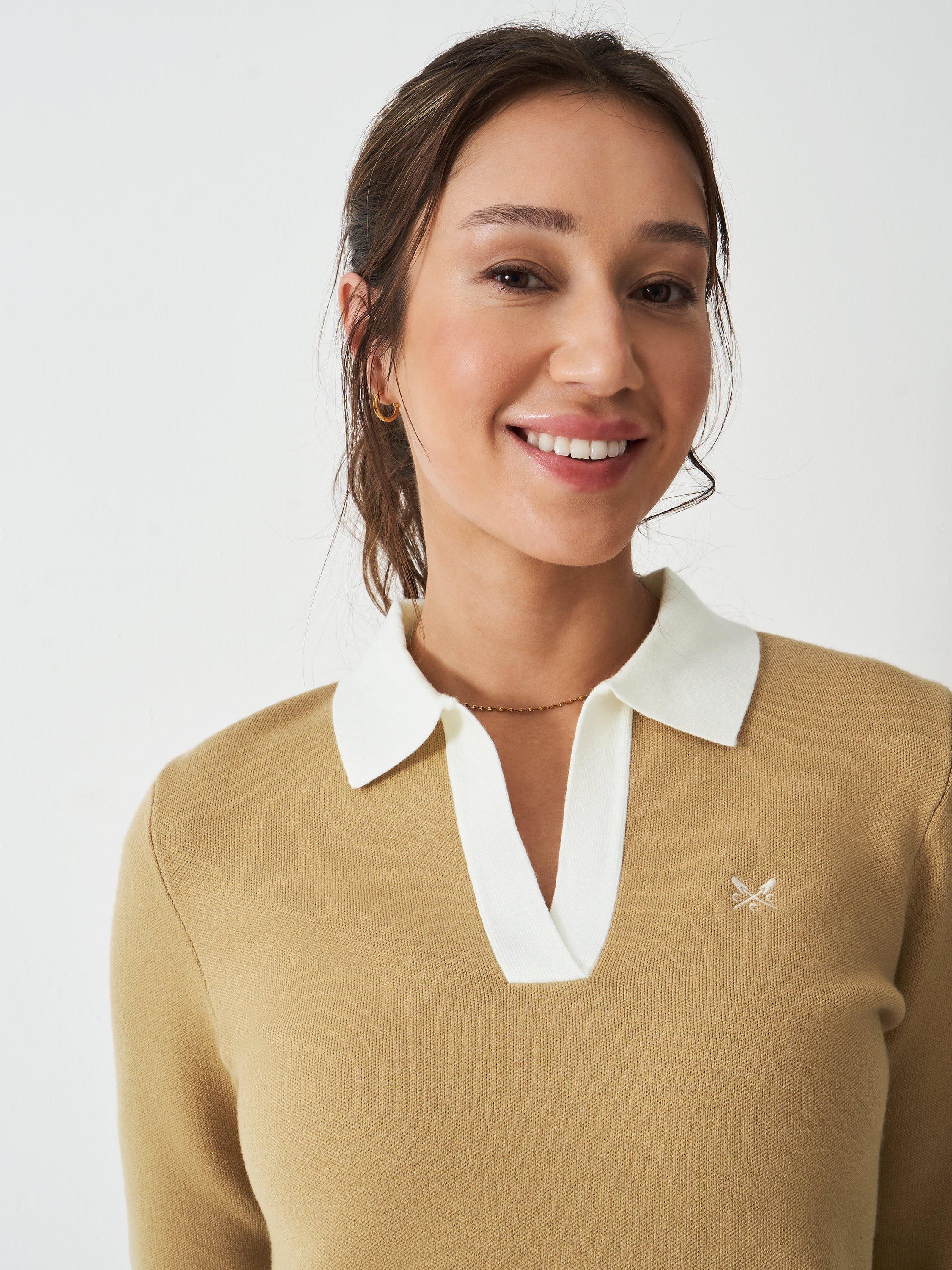 Product image 4 of 5, which shows Crew Clothing Rose Rugby Jumper, Beige, 10