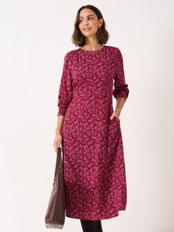 Crew Clothing Nala Floral Shirred Midi Dress, Berry, Berry