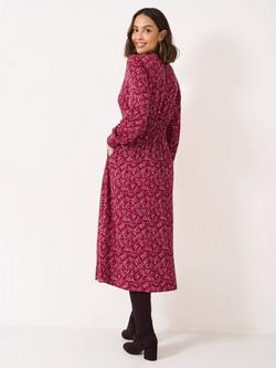 Crew Clothing Nala Floral Shirred Midi Dress, Berry - view 2, Berry