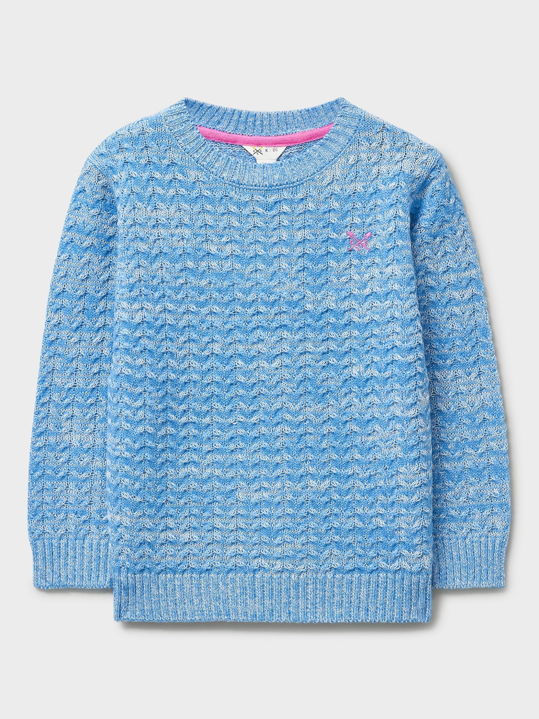 Product image 1 of 3, which shows Crew Clothing Kids' Textured Jumper, Aqua Blue, 8-9 years