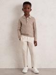 Reiss Kids' Trafford Merino Wool Long Sleeve Polo Shirt, Wheat