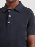 Reiss Kids' Manor Merino Wool Polo Shirt, Midnight Navy