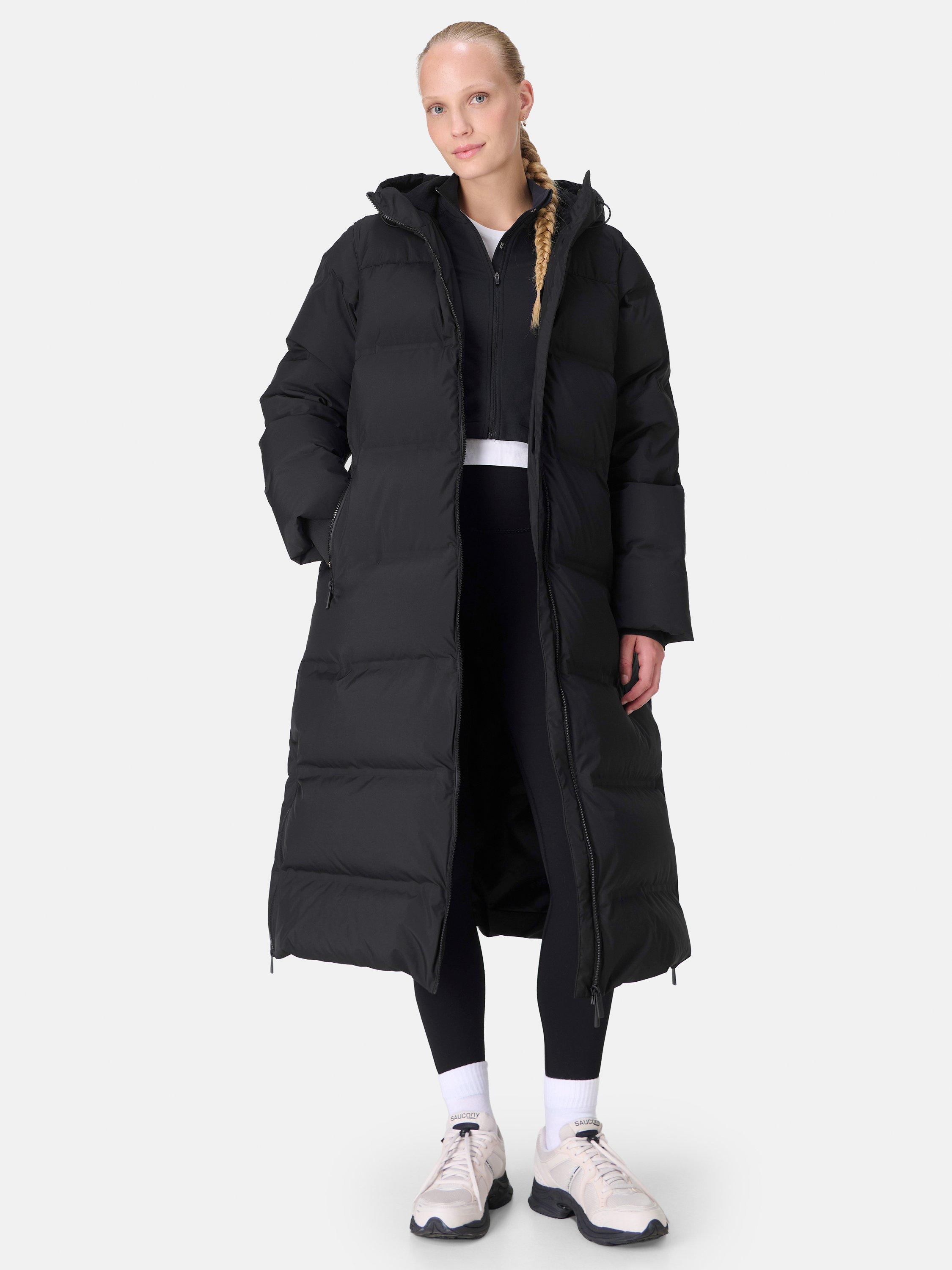 Product image 2 of 8, which shows Sweaty Betty Nimbus Longline Waterproof Puffer Coat, Black, XXS