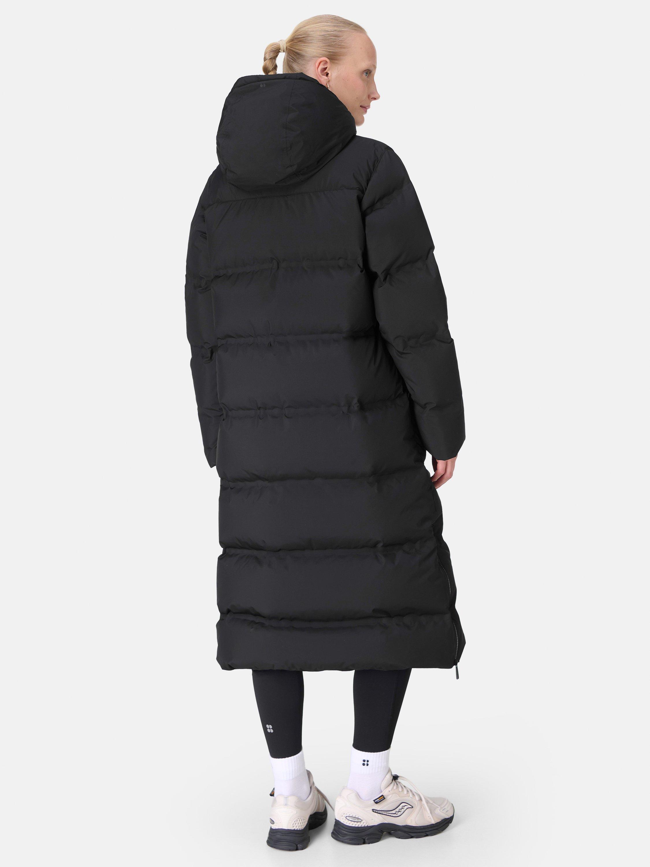 Product image 3 of 8, which shows Sweaty Betty Nimbus Longline Waterproof Puffer Coat, Black, XXS
