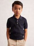 Reiss Kids' Clement Stitch Detail Press Stud Polo Shirt, Navy Blue