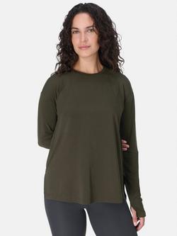 Sweaty Betty Soft Flow Studio Longline Long Sleeve Top, Nori Green