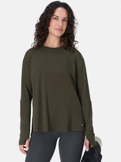 Sweaty Betty Soft Flow Studio Longline Long Sleeve Top - view 2, Nori Green