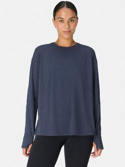 Sweaty Betty Soft Flow Studio Longline Long Sleeve Top, Navy Blue