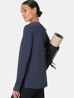 Sweaty Betty Soft Flow Studio Longline Long Sleeve Top - view 2, Navy Blue