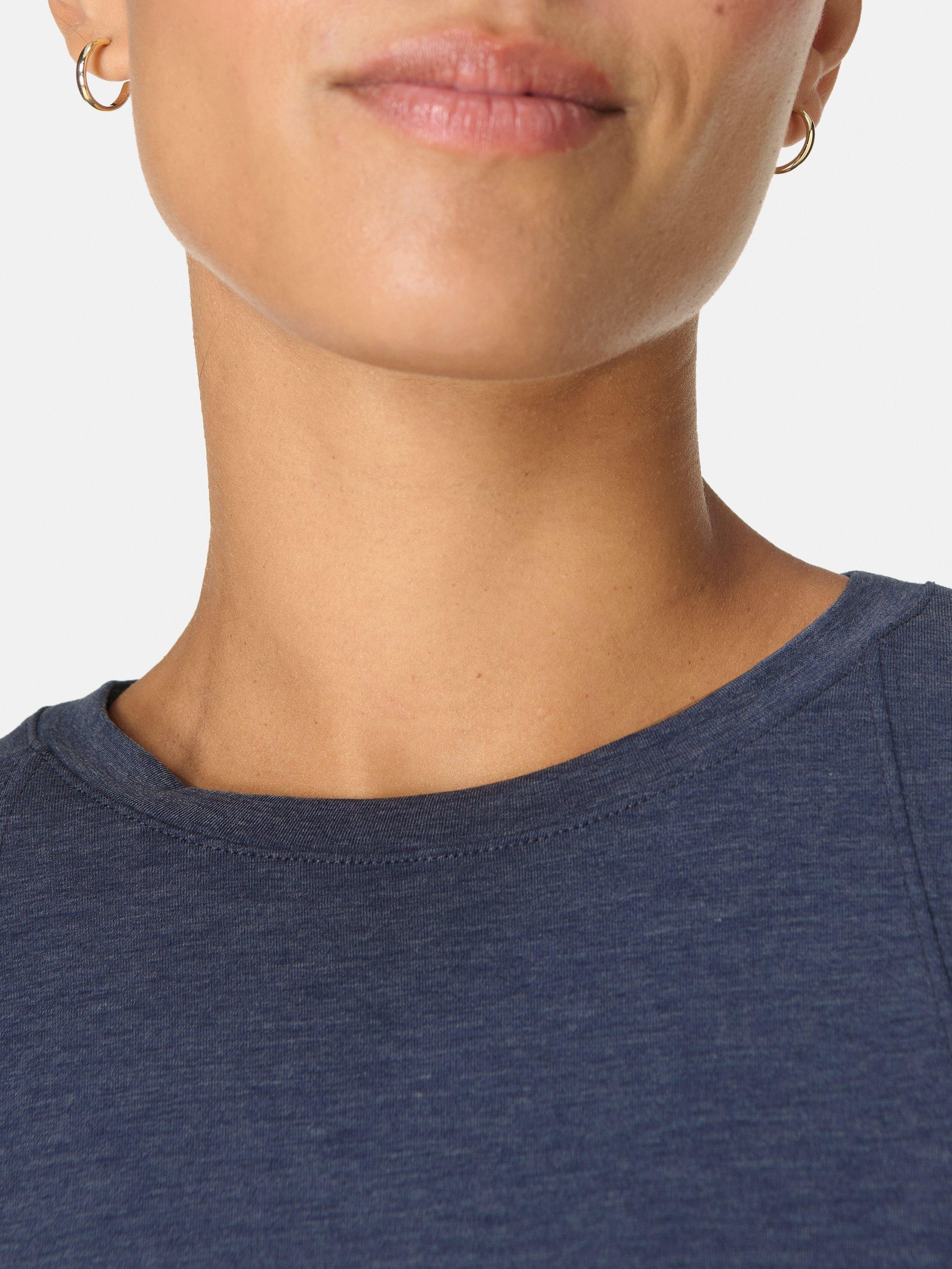 Product image 5 of 7, which shows Sweaty Betty Soft Flow Studio Longline Long Sleeve Top, Navy Blue, XXS