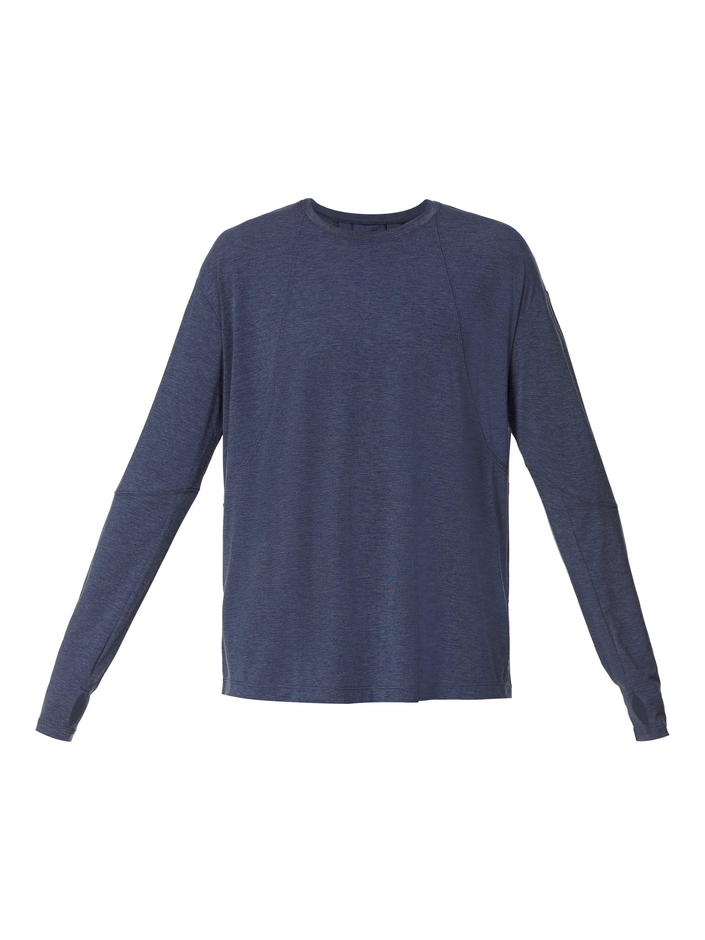 Product image 7 of 7, which shows Sweaty Betty Soft Flow Studio Longline Long Sleeve Top, Navy Blue, XXS