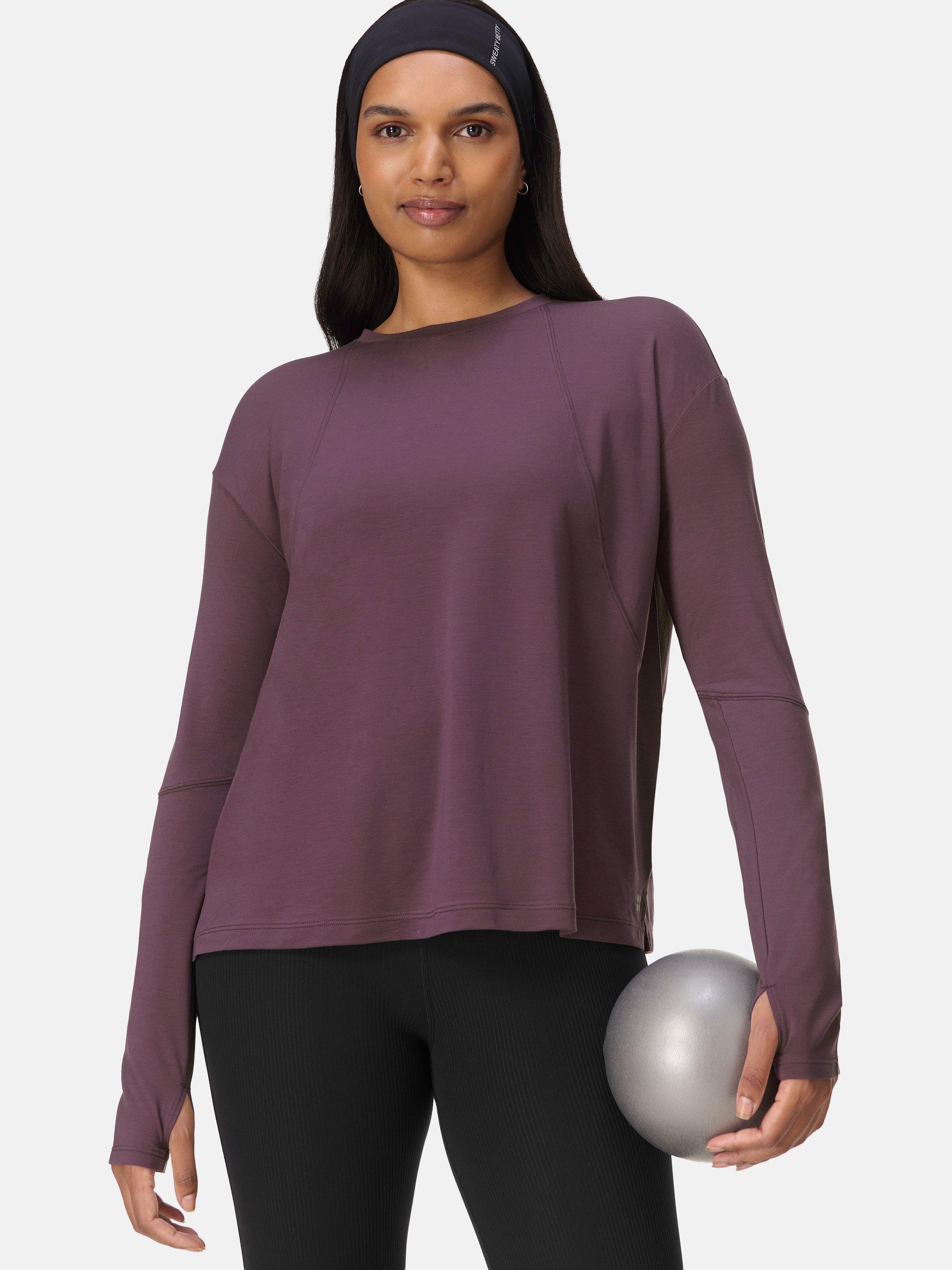 Product image 2 of 11, which shows Sweaty Betty Soft Flow Studio Long Sleeve Top, Neptune Purple, S
