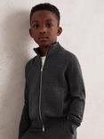 Reiss Kids' Hampshire Merino Wool Blend Zip Through Cardigan, Derby Grey