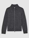 Reiss Kids' Hampshire Merino Wool Blend Zip Through Cardigan, Derby Grey