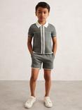 Reiss Kids' Baxter Tipped Knit Zip-Up Shirt, Dark Sage Green