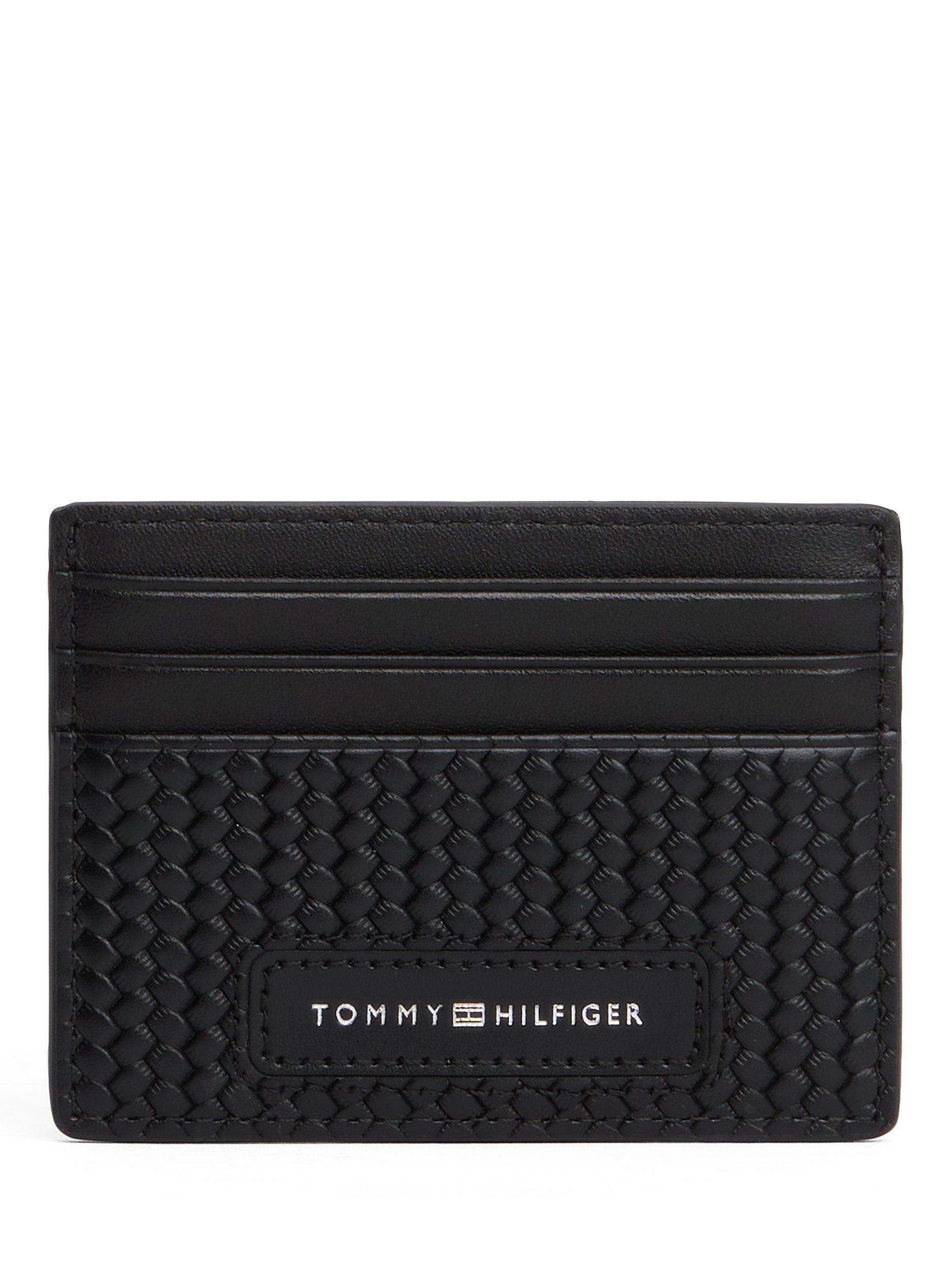 Product image 1 of 4, which shows Tommy Hilfiger Woven Texture Leather Wallet, Black, One Size