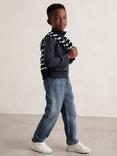 Reiss Kids' Blackhall Merino Wool Half Zip Funnel Neck Jumper, Midnight Navy
