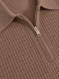 Reiss Hamilton Wool Waffle Knit Half Zip Polo Shirt, Camel Brown