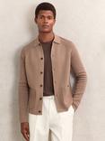 Reiss Fitzgerald Button Through Rib Knit Sleeve Shirt, Camel Brown