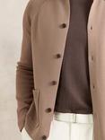 Reiss Fitzgerald Button Through Rib Knit Sleeve Shirt, Camel Brown