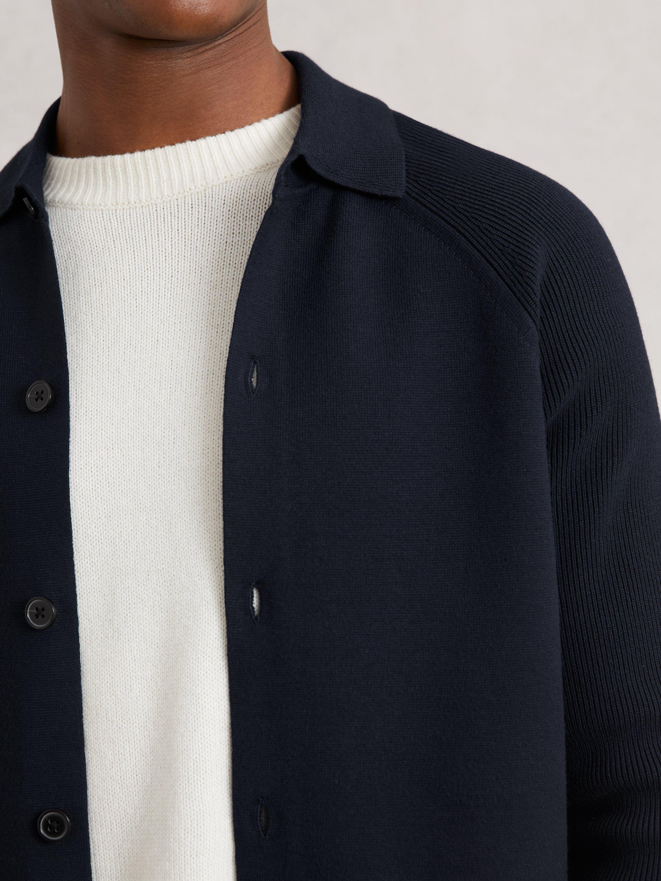 Product image 4 of 5, which shows Reiss Fitzgerald Button Through Rib Knit Sleeve Shirt, Navy Blue, M