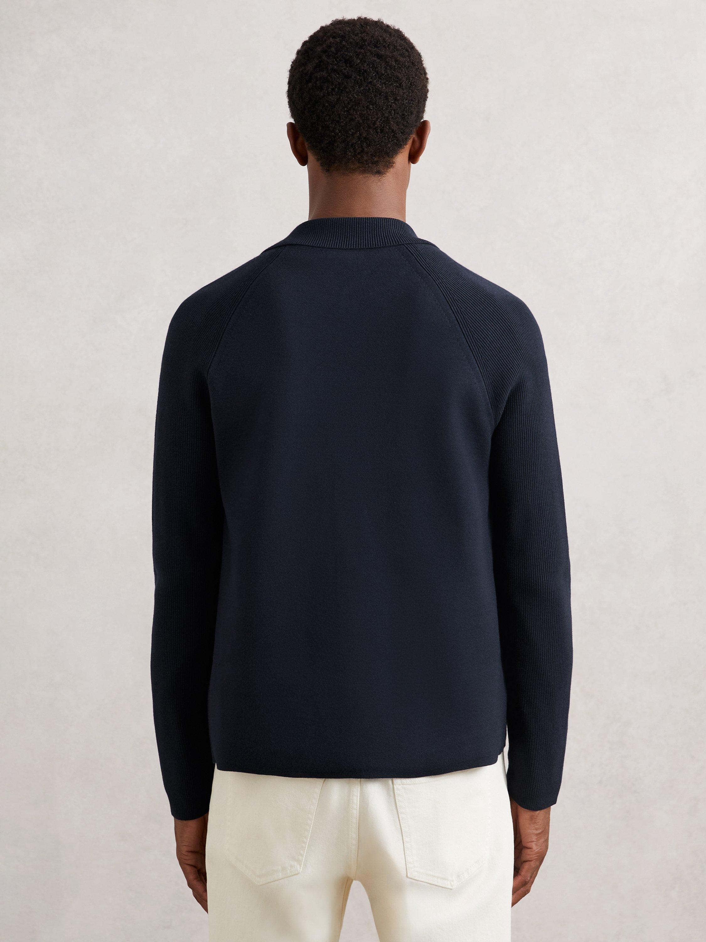 Product image 5 of 5, which shows Reiss Fitzgerald Button Through Rib Knit Sleeve Shirt, Navy Blue, M