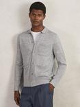 Reiss Munich Merino Wool Button Through Shirt, Soft Grey Mouline