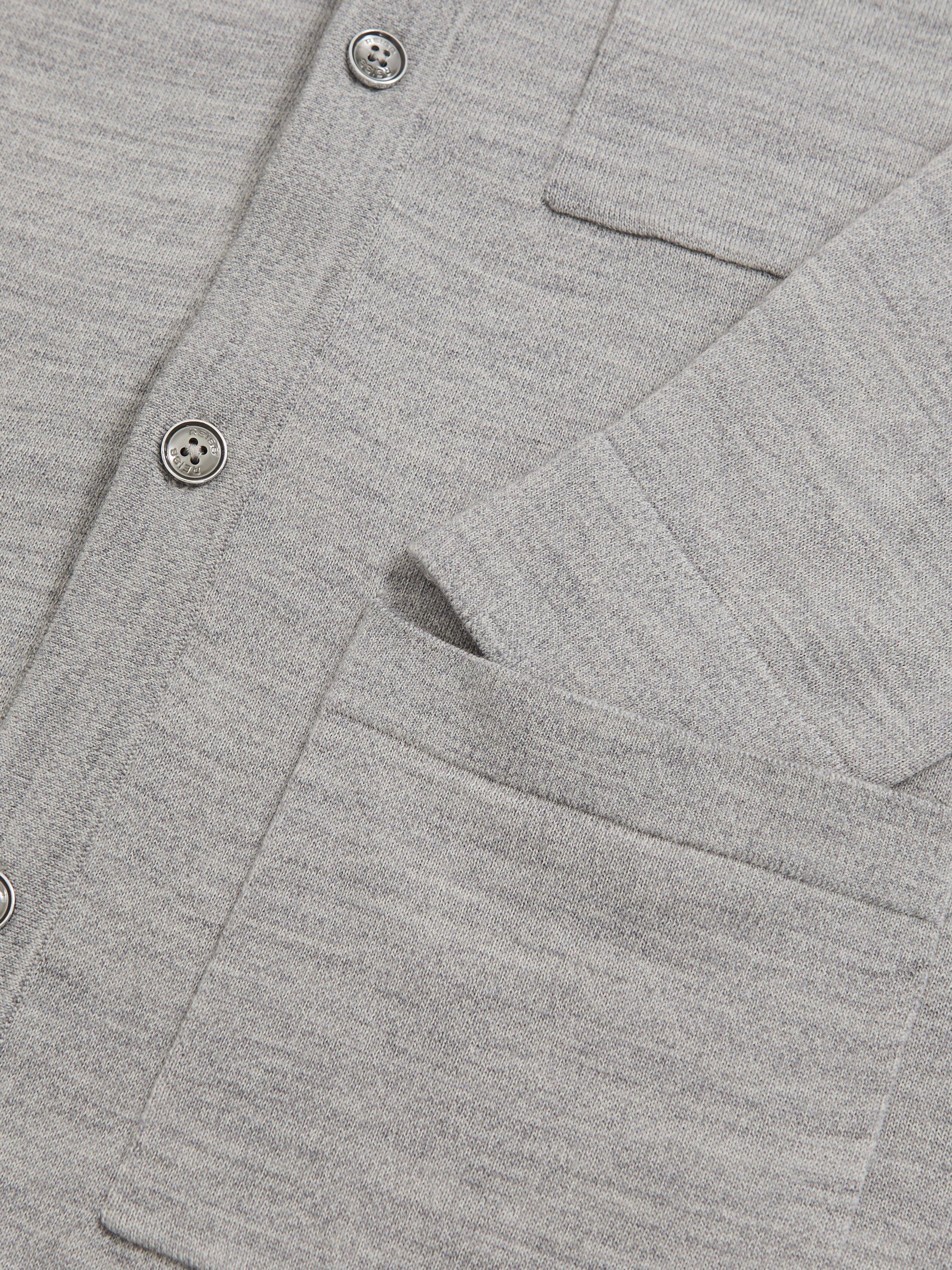 Product image 2 of 5, which shows Reiss Munich Merino Wool Button Through Shirt, Soft Grey Mouline, XS