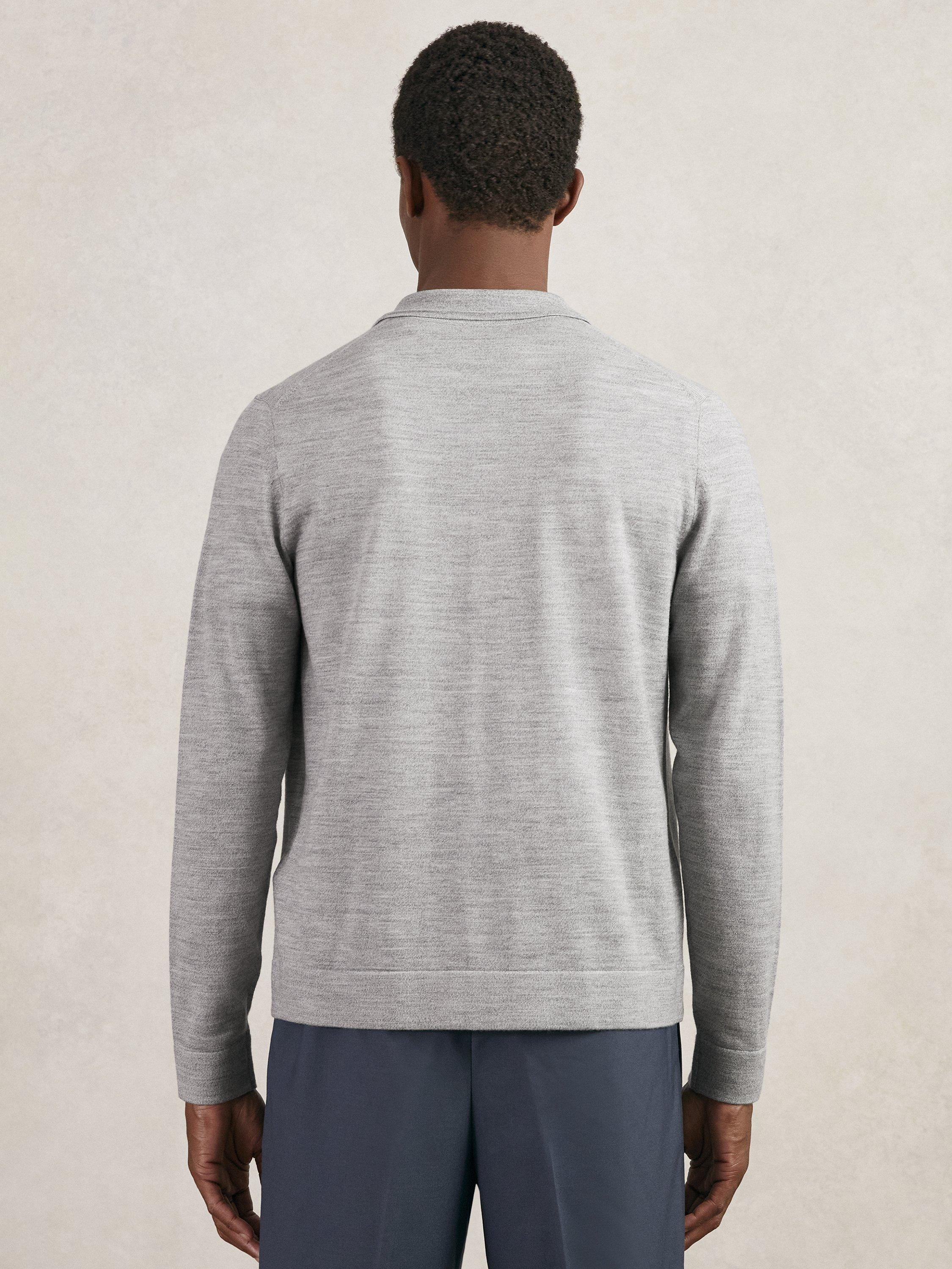 Product image 5 of 5, which shows Reiss Munich Merino Wool Button Through Shirt, Soft Grey Mouline, XS