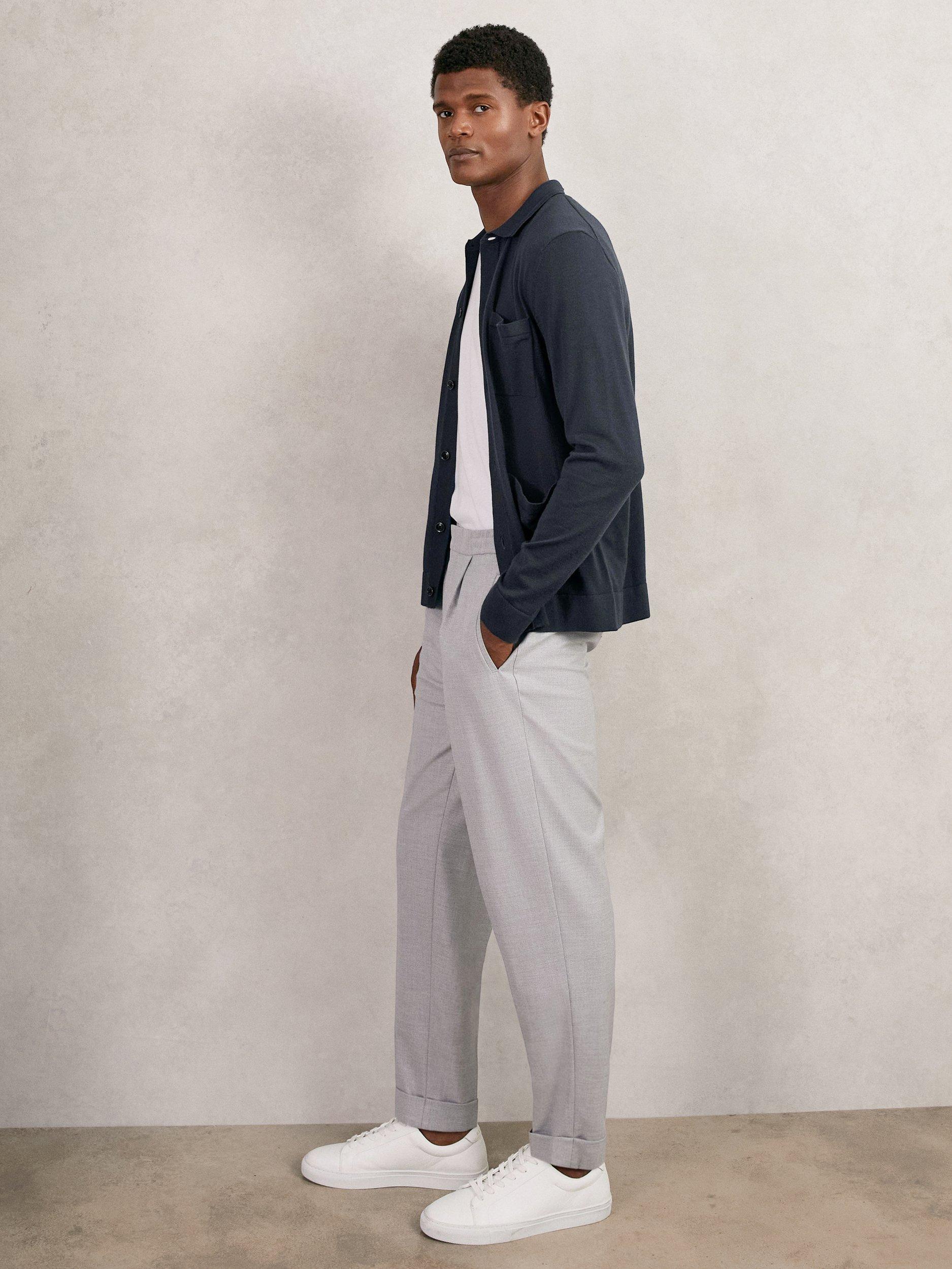 Product image 1 of 6, which shows Reiss Munich Merino Wool Button Through Shirt, Midnight Navy, XS