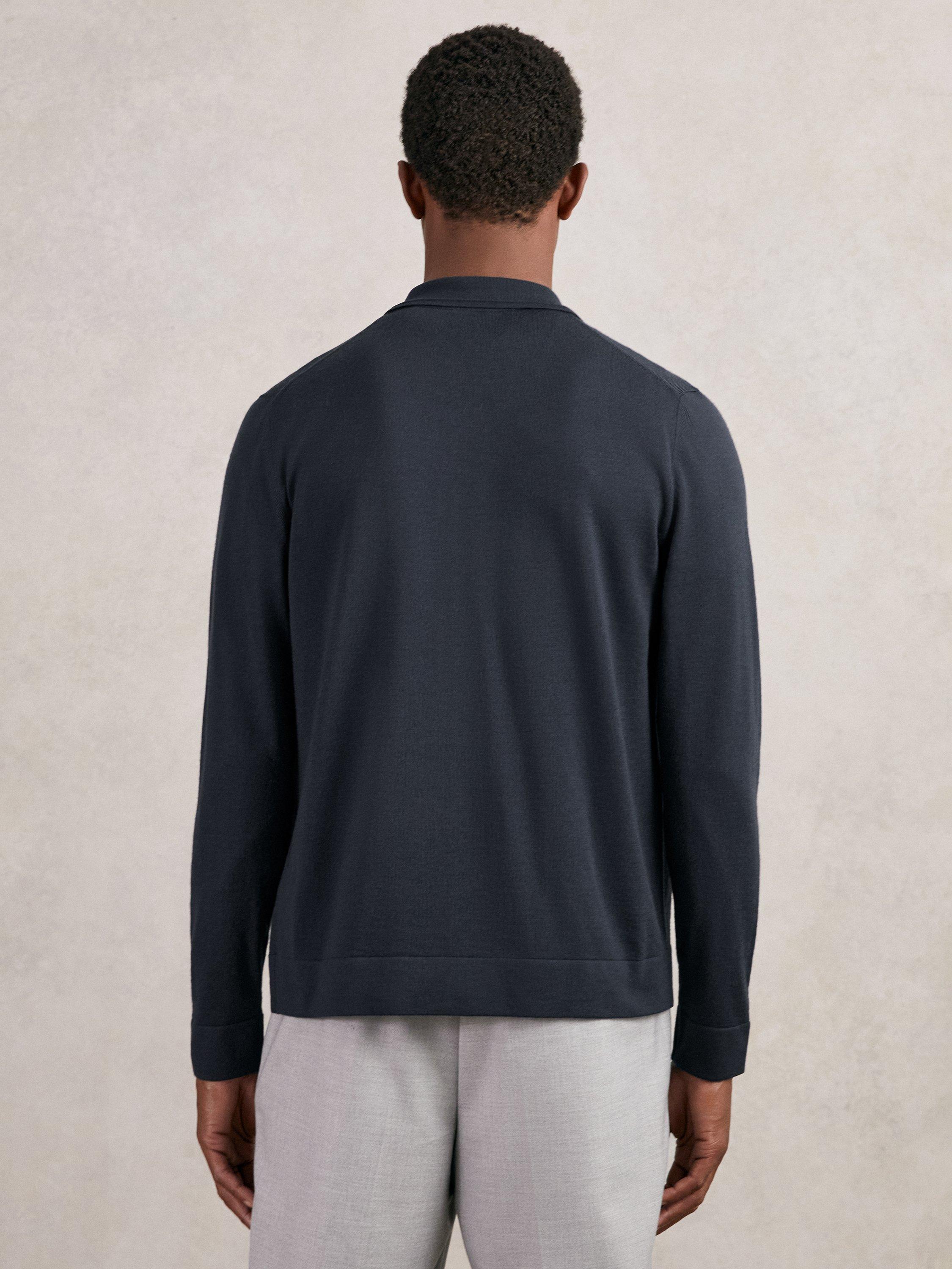 Product image 6 of 6, which shows Reiss Munich Merino Wool Button Through Shirt, Midnight Navy, XS