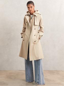 Reiss Petite Azura Zip Out Rain Mac, Stone - view 2, Stone