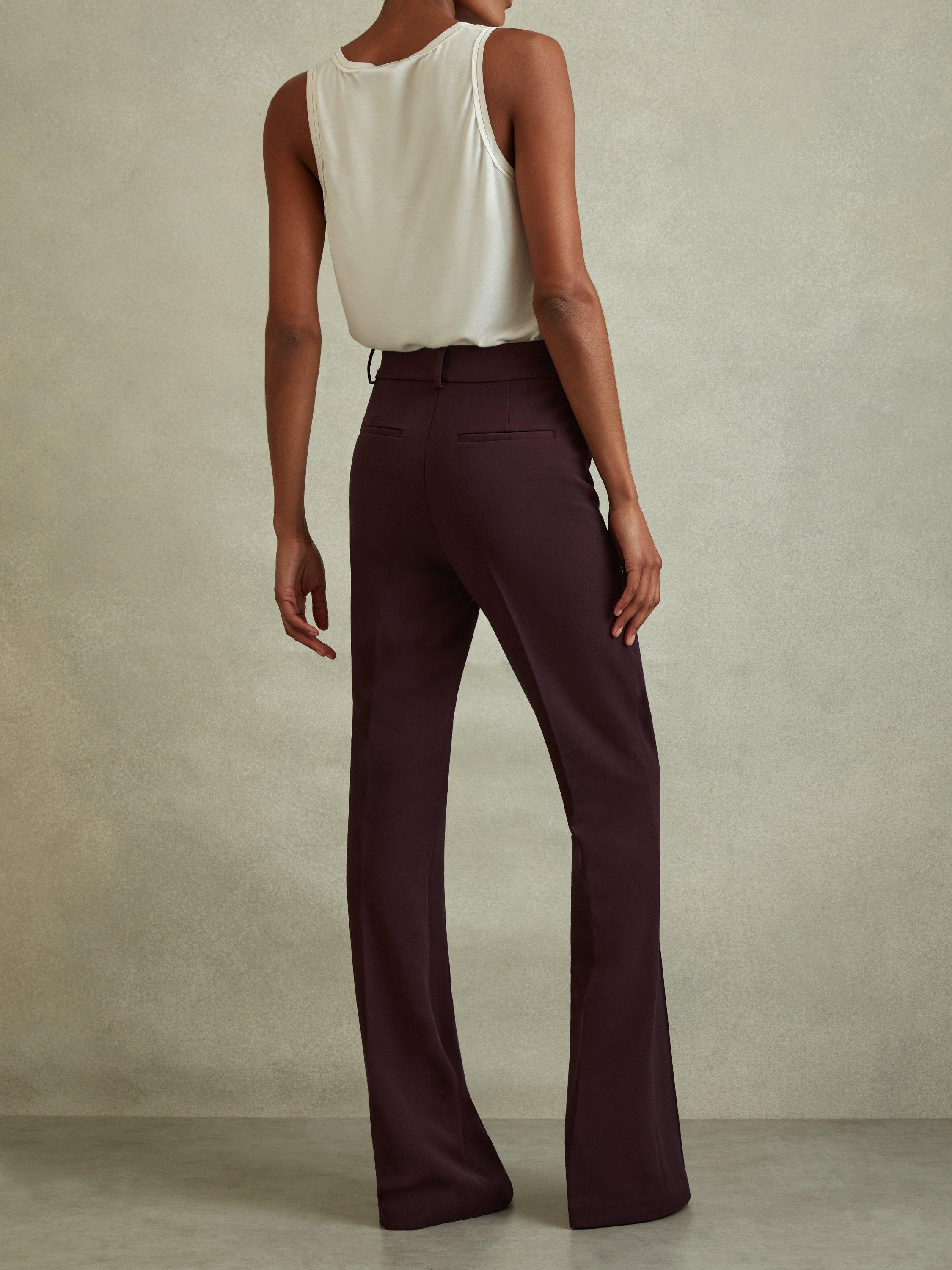 Product image 1 of 4, which shows Reiss Petite Gabi Flared Trousers, Berry, 6Pt