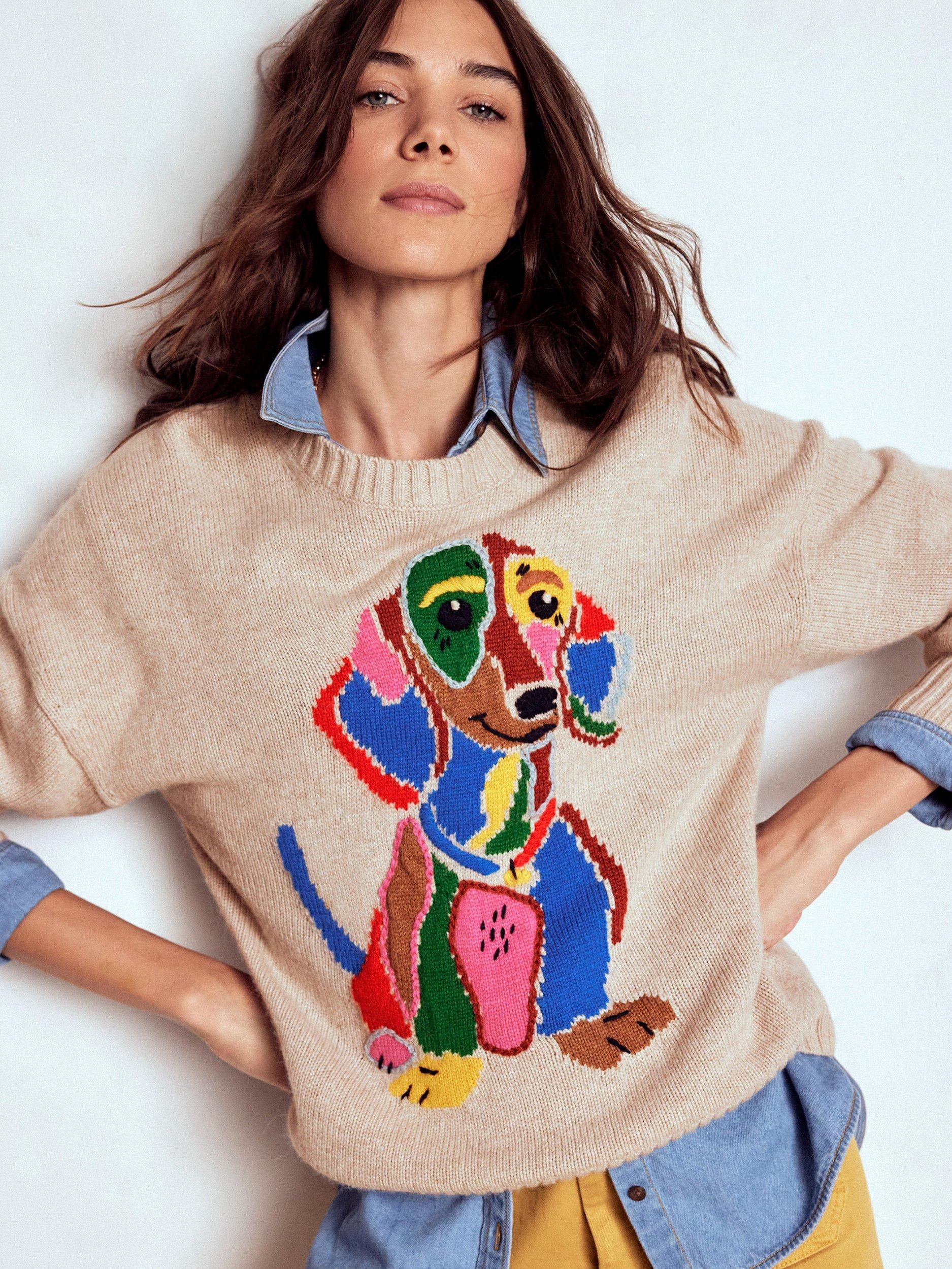 Boden Natalie Dog Wool Blend Jumper, Natural Melange