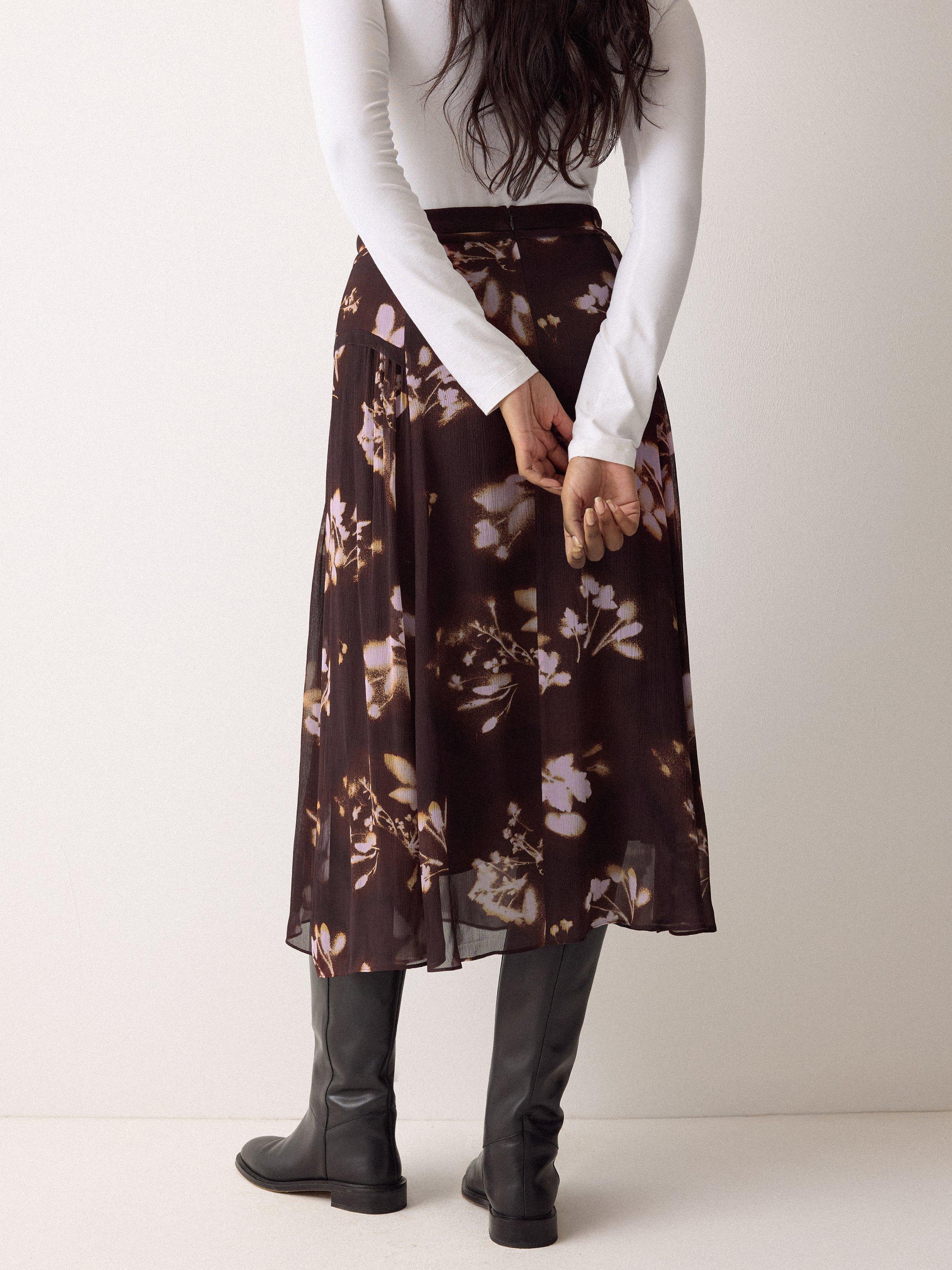 Product image 2 of 4, which shows Jigsaw Spray Floral Midi Skirt, Purple/Multi, 6