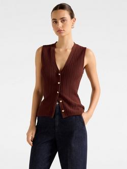 Forever New Ivy Pointelle Knit Waistcoat, Terracotta, Terracotta