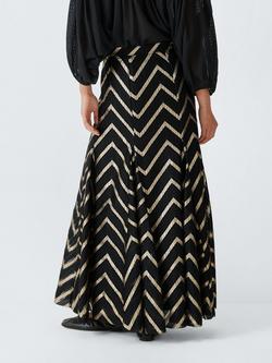 AND/OR Gold Metallic Chevron Detail Maxi Skirt, Black - view 2, Black
