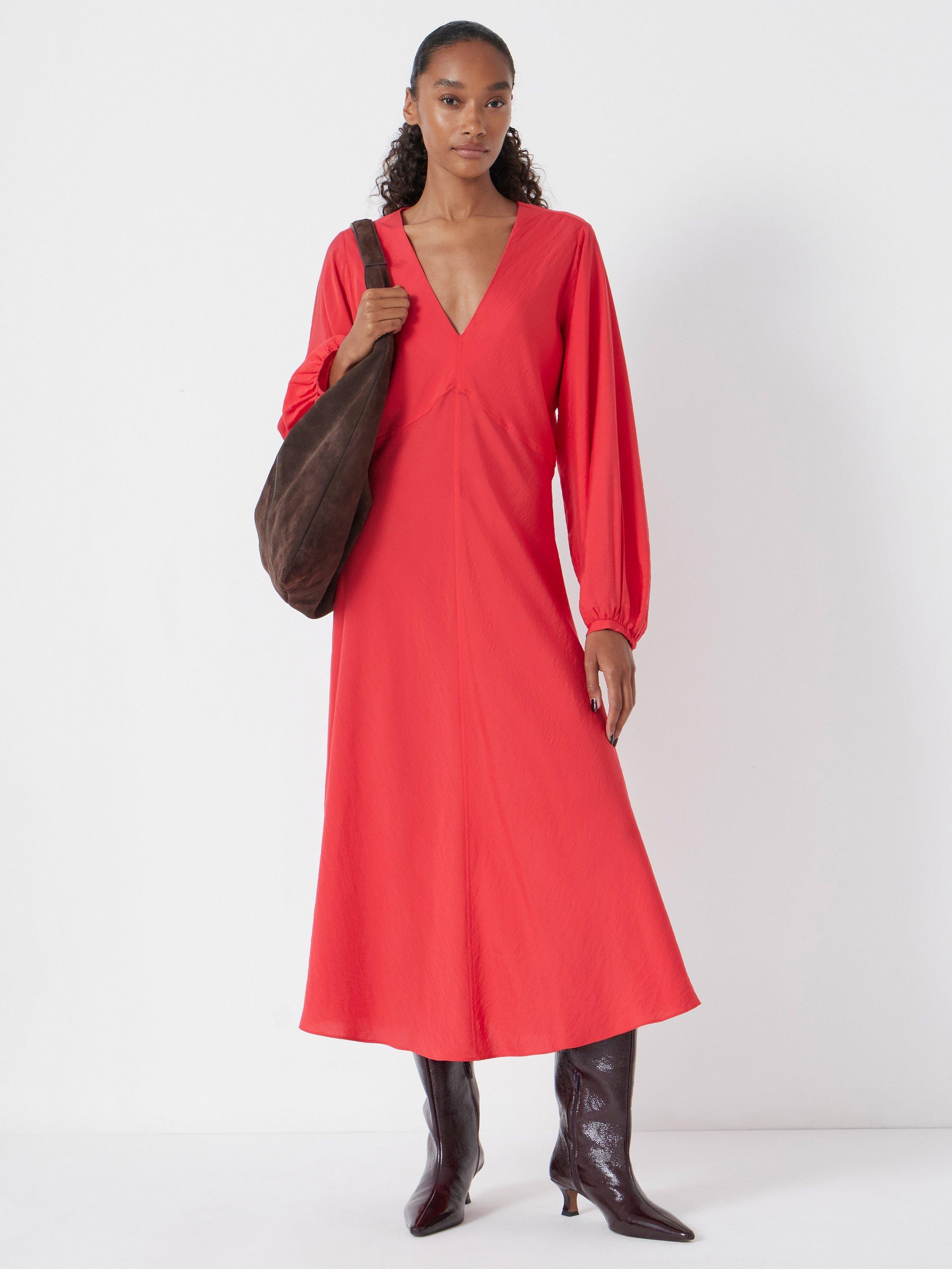 Product image 1 of 5, which shows HUSH Grace V-Neck Long Sleeve Midi Dress, True Red, L