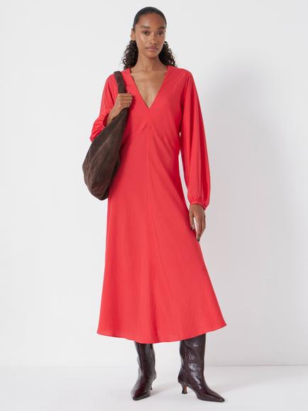 HUSH Grace V-Neck Long Sleeve Midi Dress, True Red