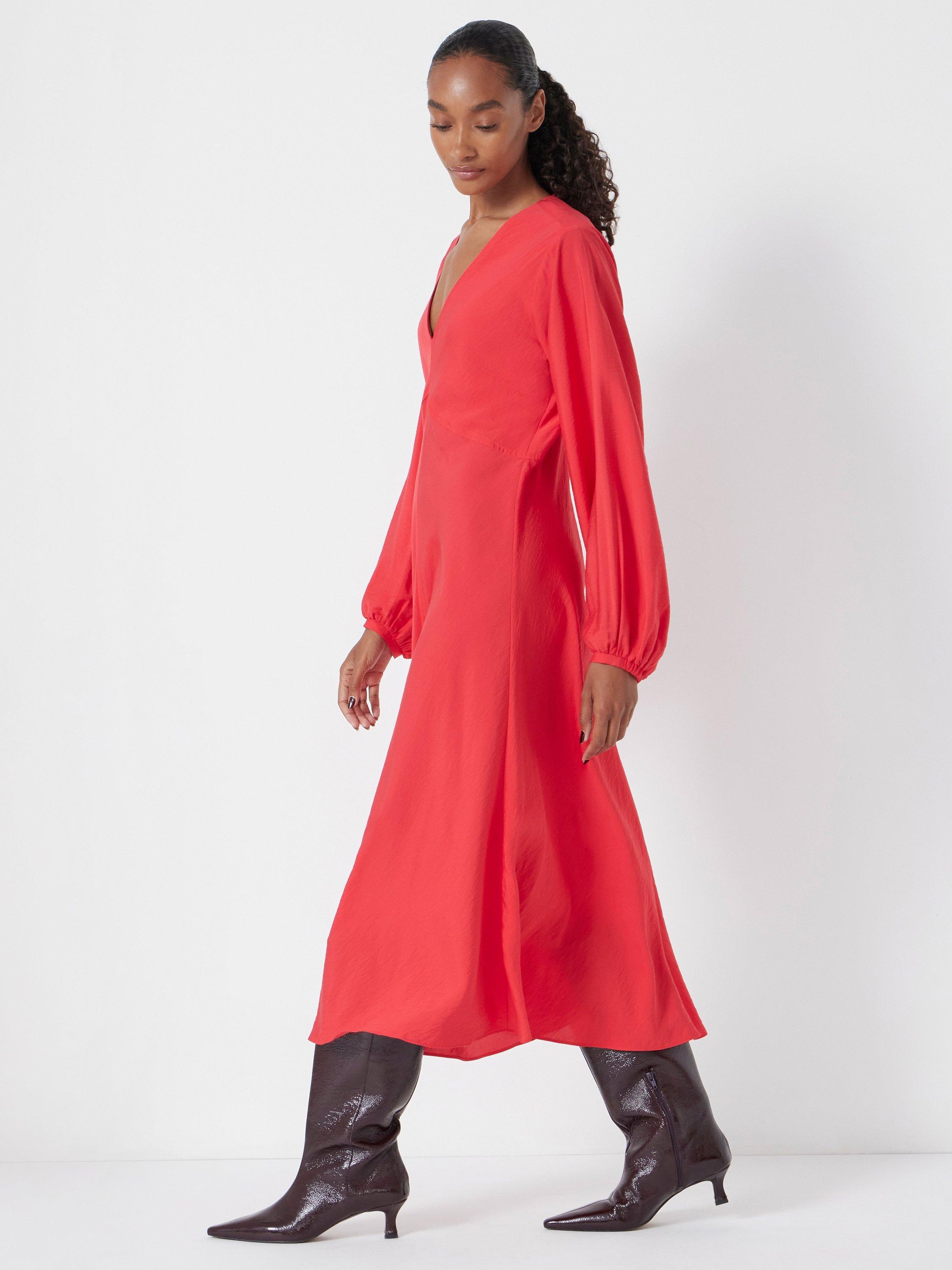 Product image 2 of 5, which shows HUSH Grace V-Neck Long Sleeve Midi Dress, True Red, L